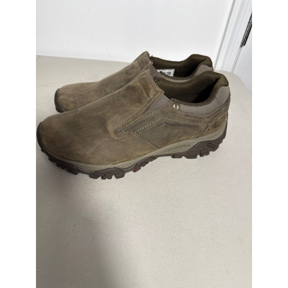 Merrell Men Moab Adventure Moc Brown Leather Slip On Hiking Shoes Vibram Sole 11